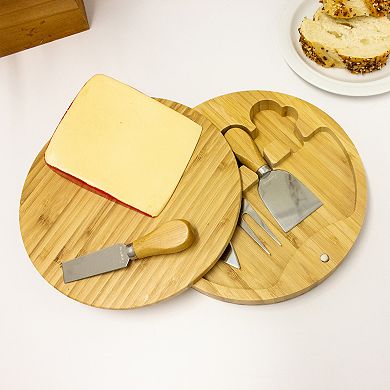 BergHOFF Stainless Steel 6-Piece Cheese Knives and Bamboo Round Board Set