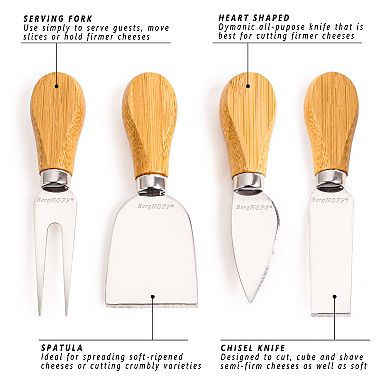 BergHOFF Stainless Steel 6-Piece Cheese Knives and Bamboo Round Board Set