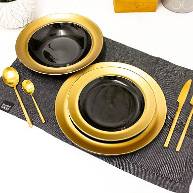 BergHOFF GEM 3-Piece Black and Gold Porcelain Plate Set