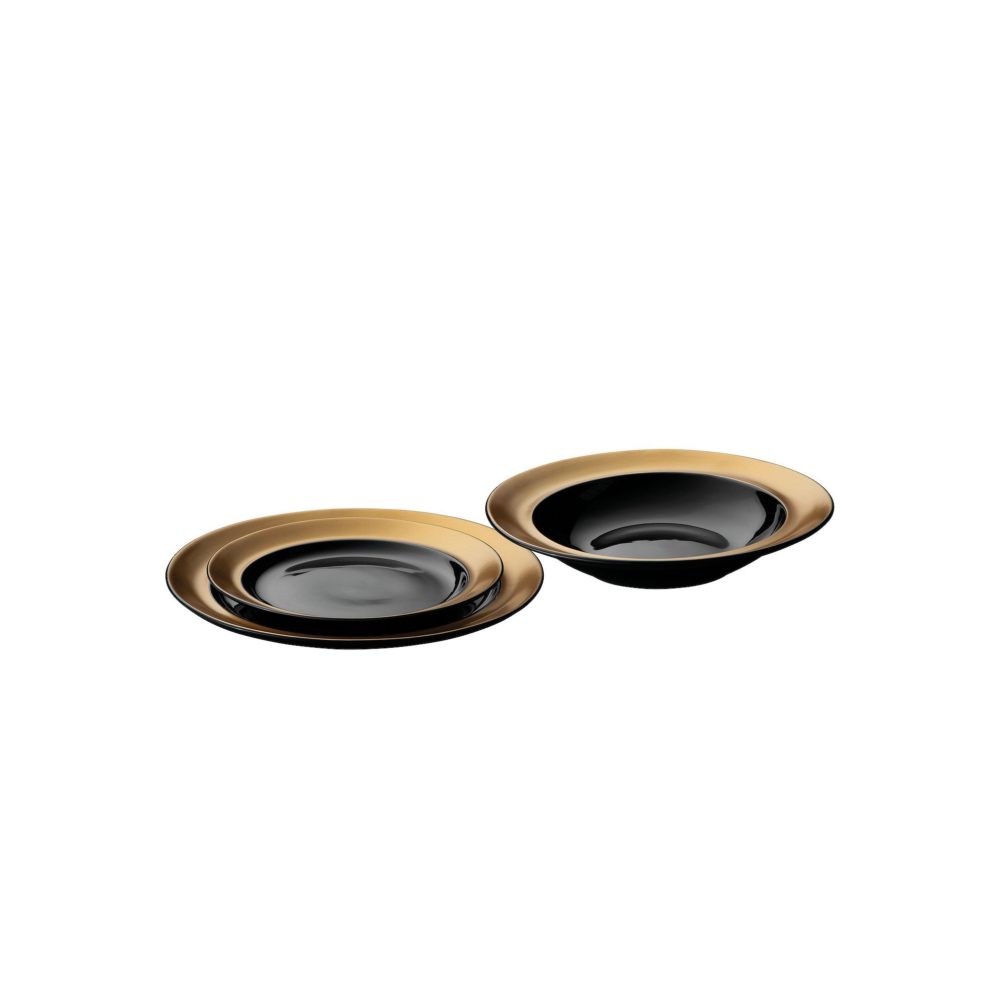 BergHOFF GEM 3-Piece Black and Gold Porcelain Plate Set, Black Gold