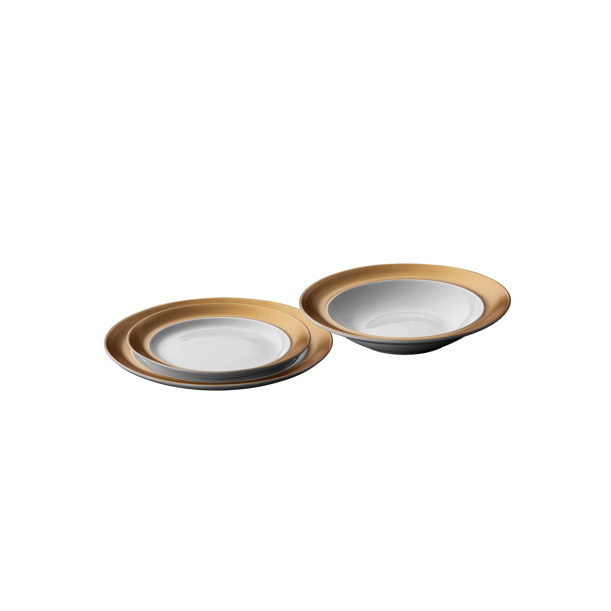 BergHOFF GEM 3-Piece Black and Gold Porcelain Plate Set, White Gold