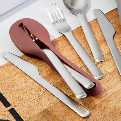 BergHOFF Leo 4-Piece 18/10 Stainless Steel Travel Flatware & Pink Holder Set