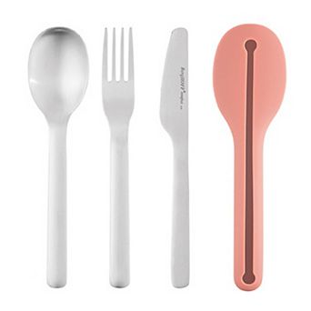 BergHOFF Leo 4 pc 18/10 Stainless Steel Travel Flatware & Pink Holder Set