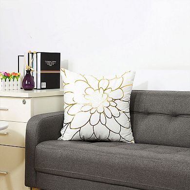Gold Stamping Soft Outdoor Square Throw Pillow Covers Flower Print 1Pc