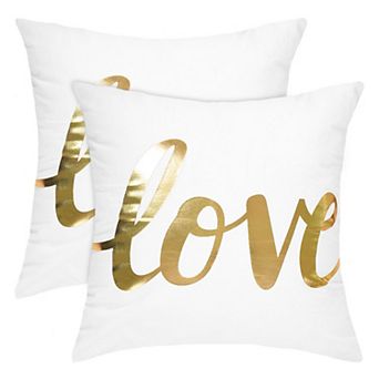 Gold Stamping Soft Square Throw Pillow Covers Set Love Letter 2 pc