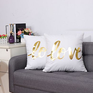 Gold Stamping Soft Square Throw Pillow Covers Set Love Letter 2Pcs