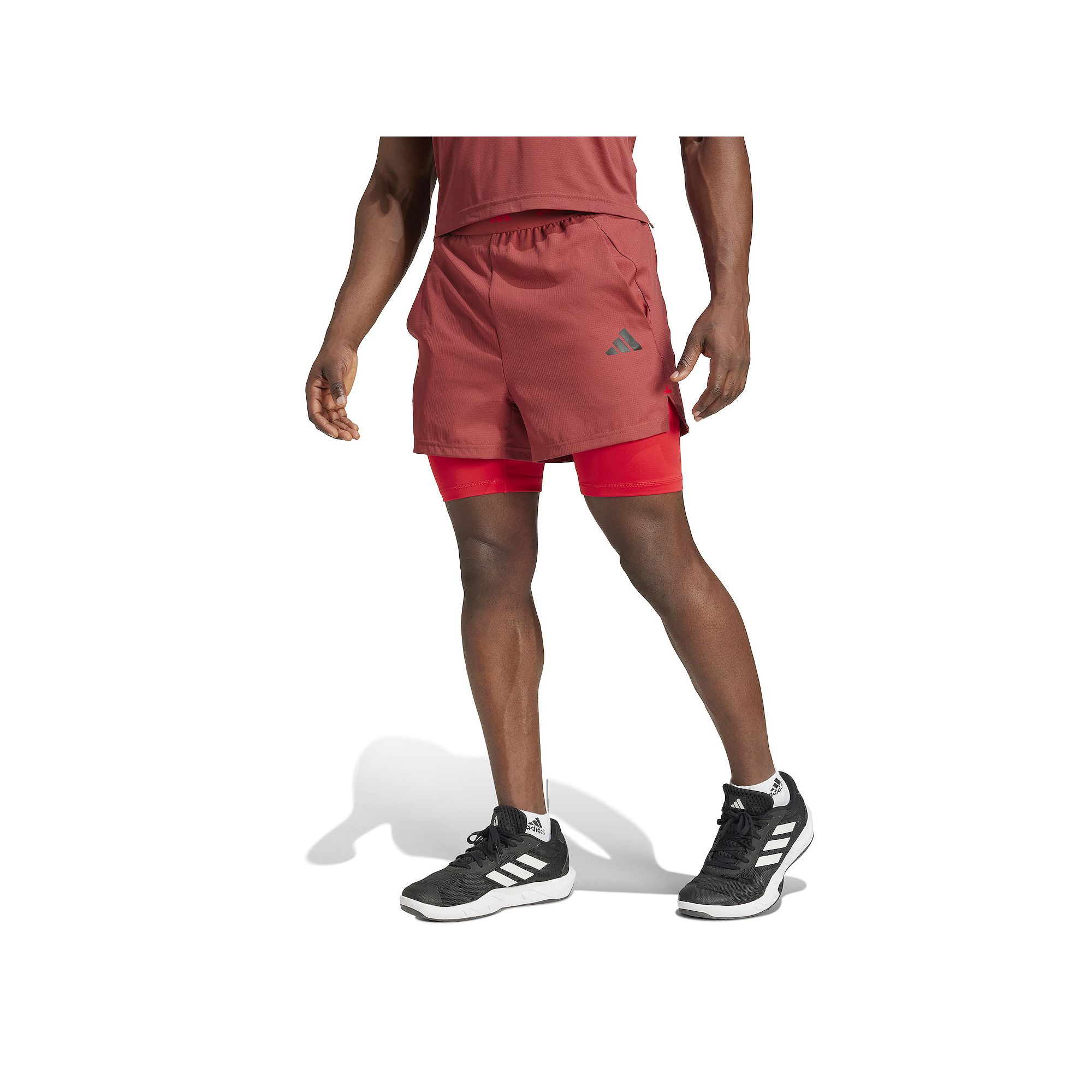Mens adidas Gym + Climacool Training 2-in-1 Shorts, Size: XL, Preloved Red
