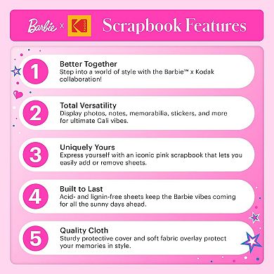 Barbie x Kodak Pink 8x8” Cloth Covered Scrapbook Photo Album with Front Picture Window