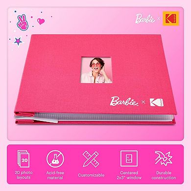 Barbie x Kodak Pink 8x8” Cloth Covered Scrapbook Photo Album with Front Picture Window