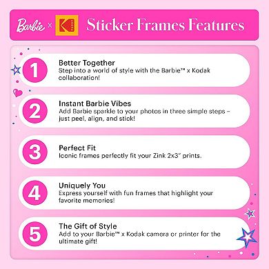 Barbie x Kodak Colorful & Decorative Barbie-Themed Sticker Frames for 2x3” Photo Projects