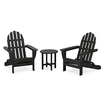 POLYWOOD Classic Folding Outdoor 3 pc Adirondack Chair & Side Table Set