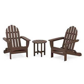 POLYWOOD Classic Folding Outdoor 3 pc Adirondack Chair & Side Table Set