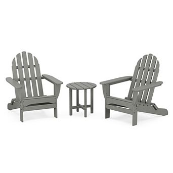 POLYWOOD Classic Folding Outdoor 3 pc Adirondack Chair & Side Table Set