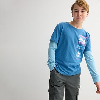 Boys 8-20 Sonoma Goods For Life® Layered Long Sleeve Twofer Graphic Tee in Regular & Husky