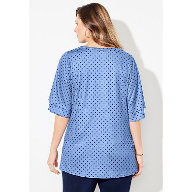 Catherines Women's Plus Size Flutter Sleeve Swing Top