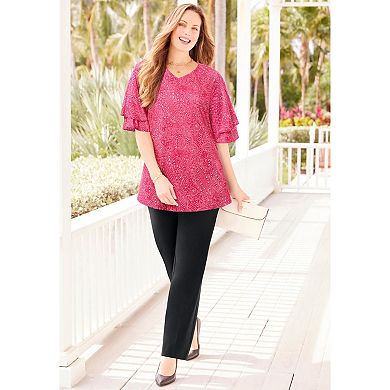 Catherines Women's Plus Size Flutter Sleeve Swing Top