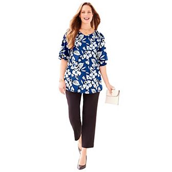 Catherines Women's Plus Size Flutter Sleeve Swing Top