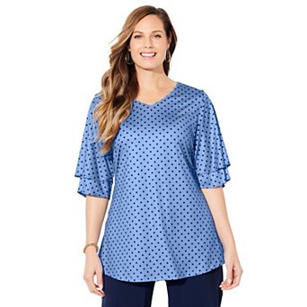 Catherines Women's Plus Size Flutter Sleeve Swing Top