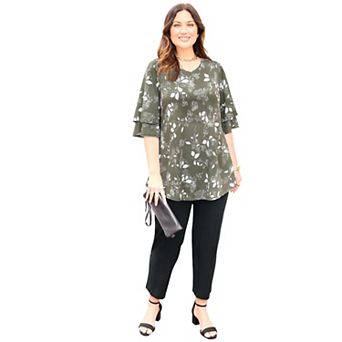Catherines Women's Plus Size Flutter Sleeve Swing Top