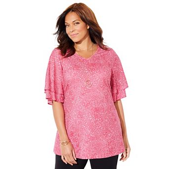 Catherines Women's Plus Size Flutter Sleeve Swing Top