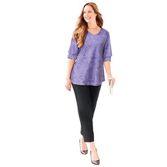 Catherines Women's Plus Size Flutter Sleeve Swing Top