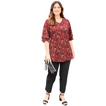 Catherines Women's Plus Size Flutter Sleeve Swing Top