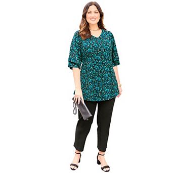 Catherines Women's Plus Size Flutter Sleeve Swing Top
