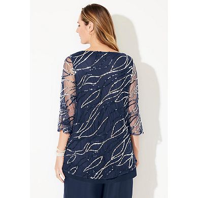 Catherines Women's Plus Size Sequin Chiffon Duet Blouse