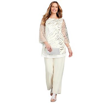 Catherines Women's Plus Size Sequin Chiffon Duet Blouse