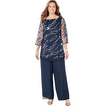 Catherines Women's Plus Size Petite Sequin Chiffon Duet Blouse