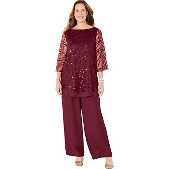 Catherines Women's Plus Size Sequin Chiffon Duet Blouse