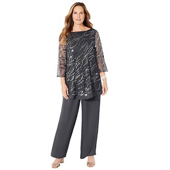 Catherines Women's Plus Size Sequin Chiffon Duet Blouse
