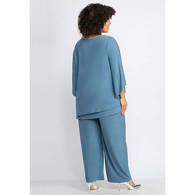 plus size dress pant suits Plus Size Women's 2-Piece Embellished Keyhole Pant Suit by Catherines in Blue Storm (Size 1X)