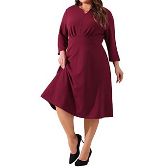 Plus Size Dress for Women Casual Wedding Guest Work Notched V Neck 3/4 Sleeve A-Line Dresses