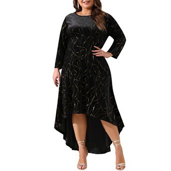 Plus Size Dresses for Women 3/4 Sleeves Mermaid High Low Hem Maxi Velvet Formal Dress