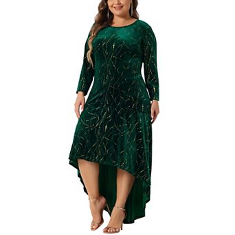 Plus Size Dresses for Women 3/4 Sleeves Mermaid High Low Hem Maxi Velvet Formal Dress
