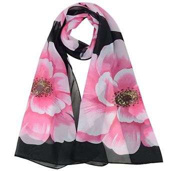 Floral Print Chiffon Scarf Lightweight Sheer Shawl Wraps Scarves for Women 19.69 x 63 in