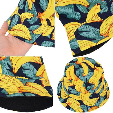 Fruit Print Bucket Hat Double-Side-Wear Reversible Fisherman Hats Summer Foldable Cap for Women