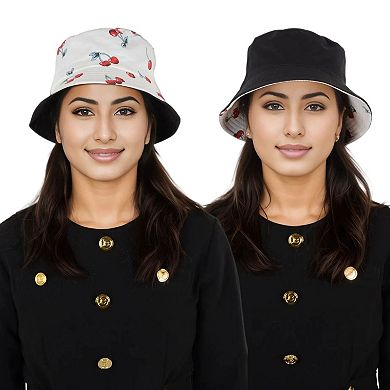 Fruit Print Bucket Hat Double-Side-Wear Reversible Fisherman Hats Summer Foldable Cap for Women