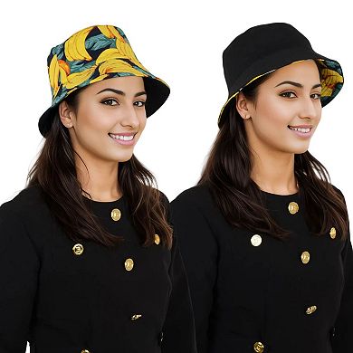 Fruit Print Bucket Hat Double-Side-Wear Reversible Fisherman Hats Summer Foldable Cap for Women