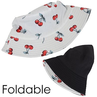 Fruit Print Bucket Hat Double-Side-Wear Reversible Fisherman Hats Summer Foldable Cap for Women