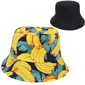 Fruit Print Bucket Hat Double-Side-Wear Reversible Fisherman Hats Summer Foldable Cap for Women