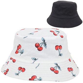 Fruit Print Bucket Hat Double-Side-Wear Reversible Fisherman Hats Summer Foldable Cap for Women