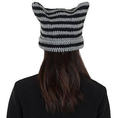 Vintage Crochet Hats Cute Cat Ear Striped Slouchy Beanies  display picture 3