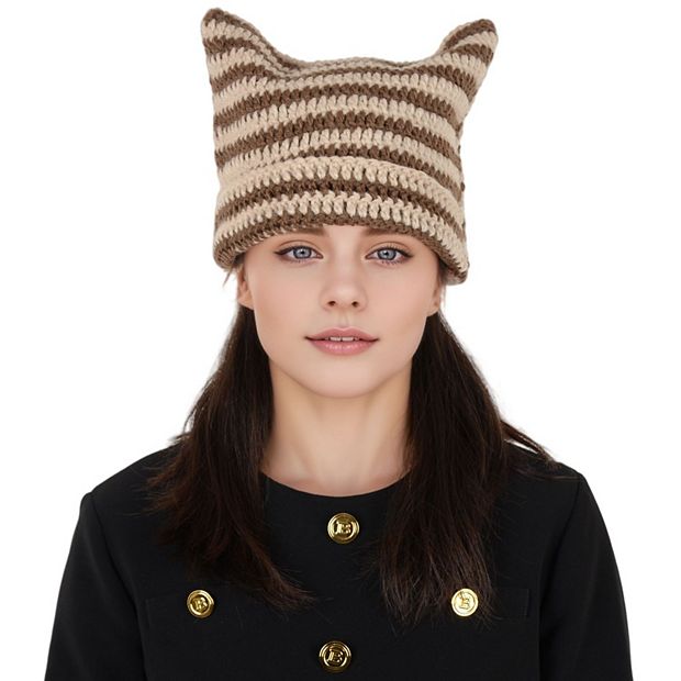 Cat Ear Hat Cute Beanie Hat Knit Wool Cap Warm Slouchy Crochet Hat TOOYOU Women Winter Hat Knit Crochet Cute Furry Cat Hat With  main image 3