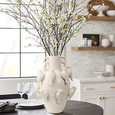 LuxenHome Classic White Ceramic Modern Birds 14.4-Inch Tall Vase
