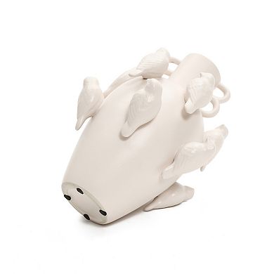 LuxenHome Classic White Ceramic Modern Birds 14.4-Inch Tall Vase
