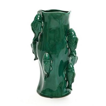 LuxenHome Marine Green Ceramic Fish 12.2-Inch Tall Vase