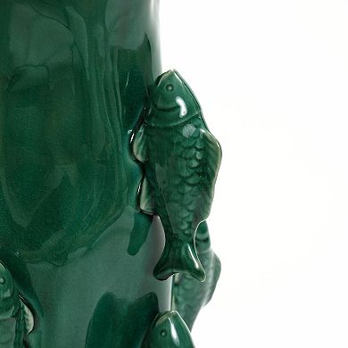 LuxenHome Marine Green Ceramic Fish 12.2-Inch Tall Vase