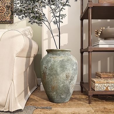 LuxenHome Rustic Gold and Brown Terracotta 15.2-Inch Tall Urn Vase